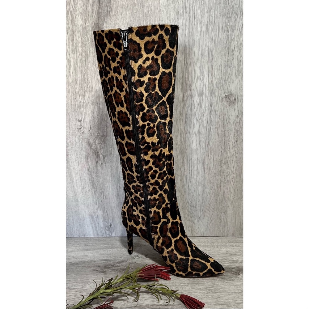 NWT Antonio Melanie Hendri Animal Leopard Calf Hair Tall Heeled Black Boot S 6.5